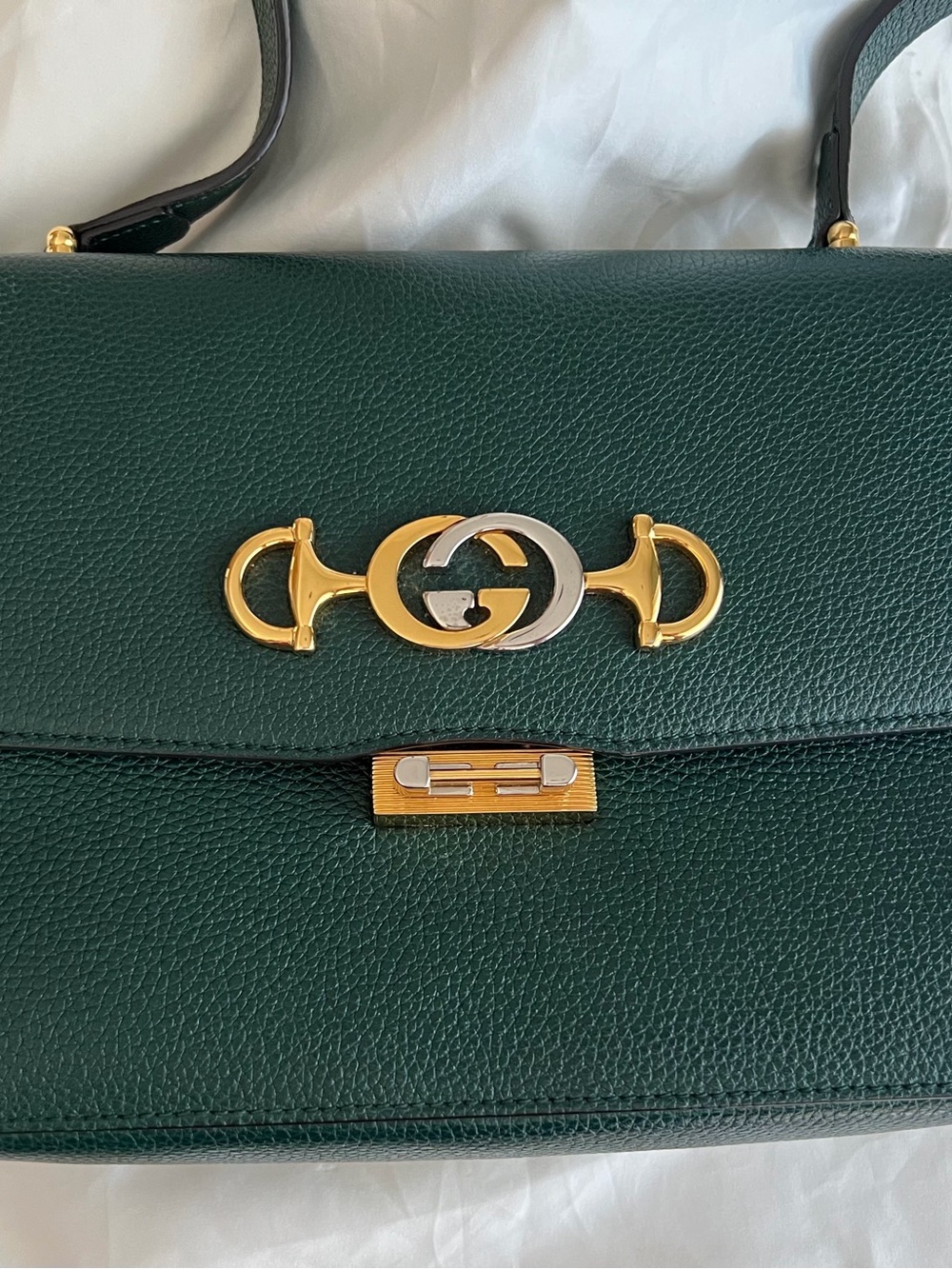 Gucci Zumi Ophidia Green Shoulder Bag with Gold & Silver Hardware